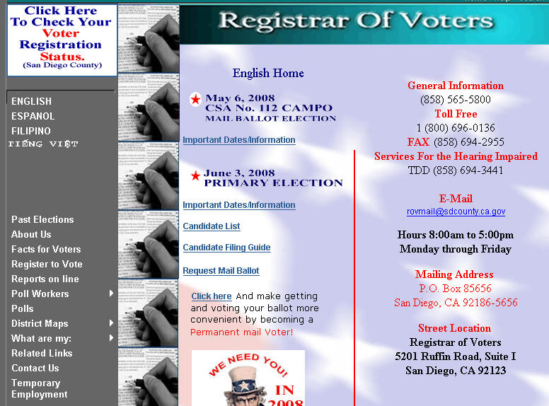 SDCounty Registrar Home page